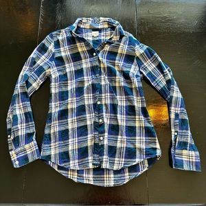 J. Crew Small Purple Blue White Plaid Button Down Long Sleeve Shirt Preppy
